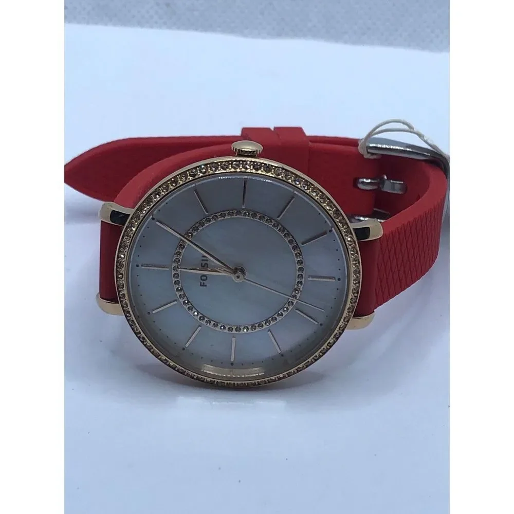 Fossil ES4452 Women's Red Silicone Analog Dial Quartz Genuine Wrist Watch OP632